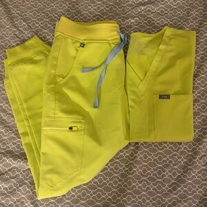 Figs Neon Yellow Scrub Top & Jogger Pant Set